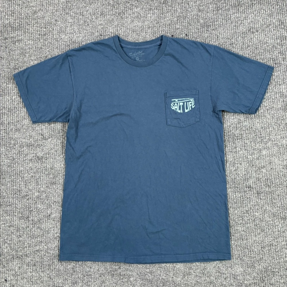 Salt Life Pocket T-Shirt Mens Large Blue Short Sleeve Graphic Logo Cotton Tee